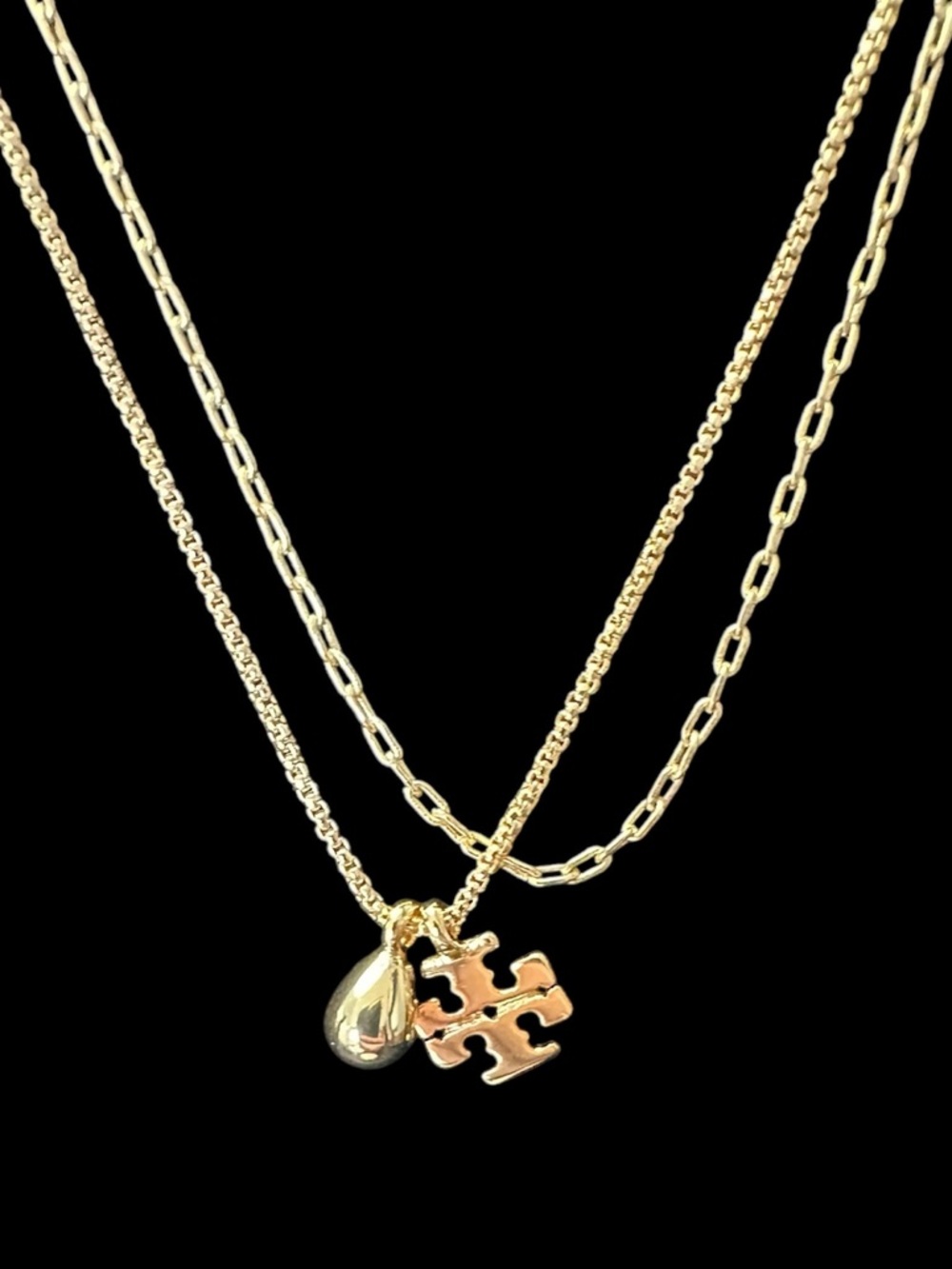 New Tory Burch LOGO DROP LAYERED 17” NECKLACE in gold